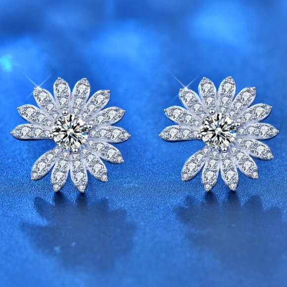 Certified Moissanite Diamond Daisy Flower Stud Earrings NEW